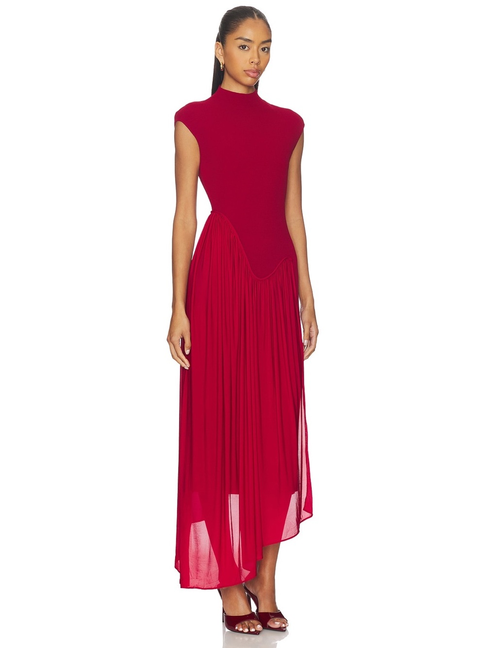 Et Ochs Francis Knit Combo Midi Dress Lipstick Red
